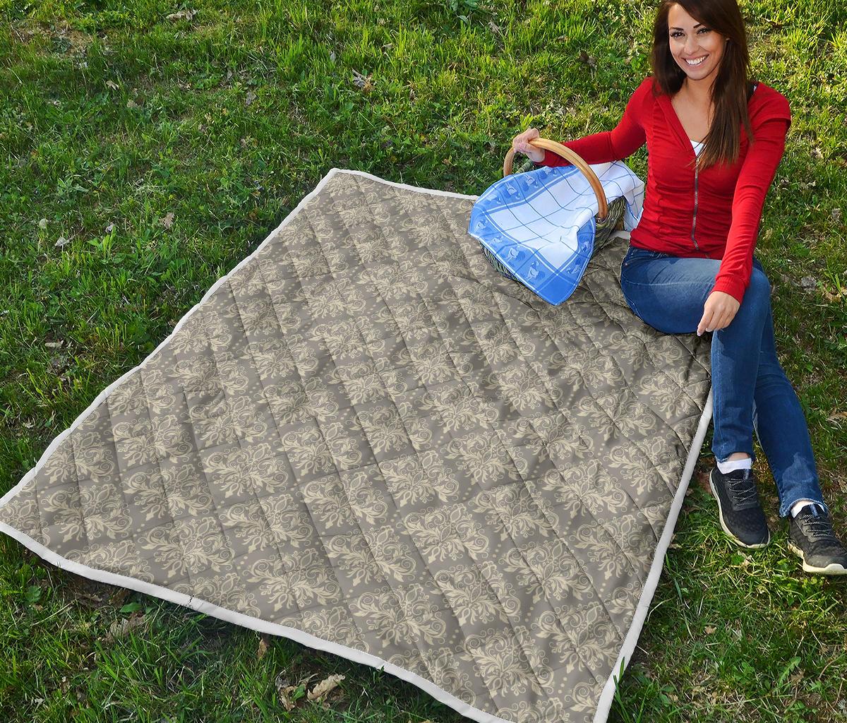 Damask Grey Elegant Print Pattern Premium Quilt-JTAMIGO.COM