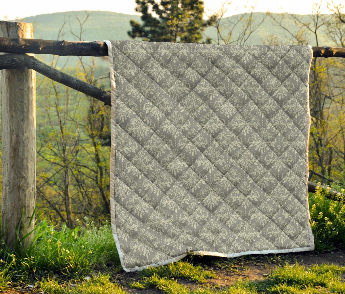 Damask Grey Elegant Print Pattern Premium Quilt-JTAMIGO.COM