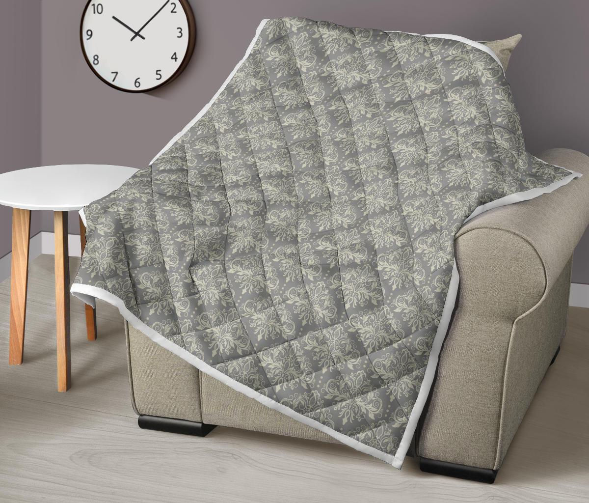 Damask Grey Elegant Print Pattern Premium Quilt-JTAMIGO.COM