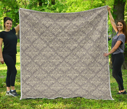Damask Grey Elegant Print Pattern Premium Quilt-JTAMIGO.COM
