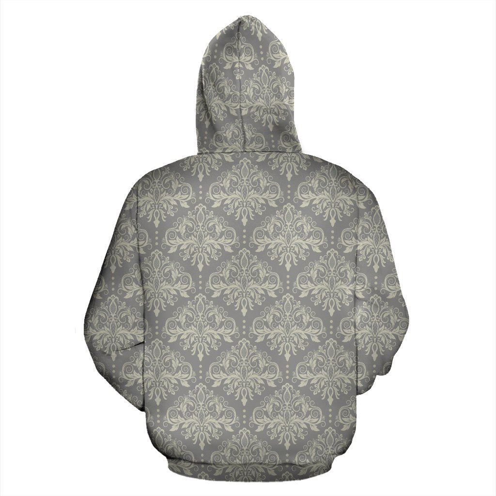 Damask Grey Elegant Print Pattern Pullover Hoodie