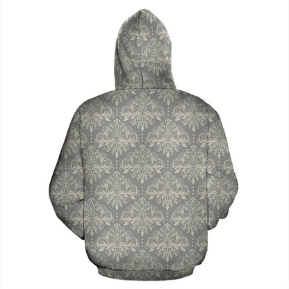 Damask Grey Elegant Print Pattern Pullover Hoodie