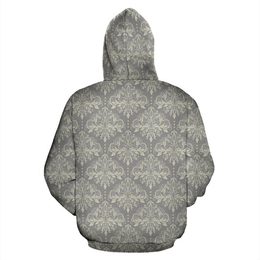 Damask Grey Elegant Print Pattern Pullover Hoodie
