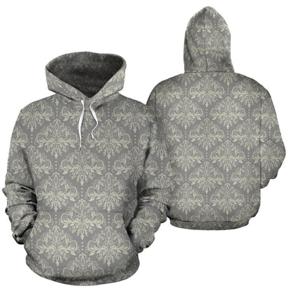 Damask Grey Elegant Print Pattern Pullover Hoodie