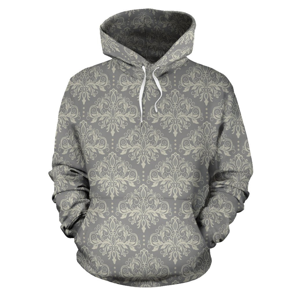 Damask Grey Elegant Print Pattern Pullover Hoodie