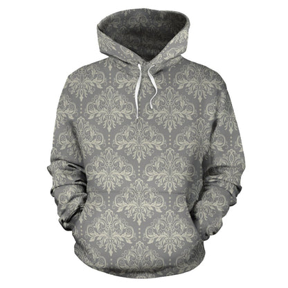 Damask Grey Elegant Print Pattern Pullover Hoodie
