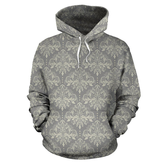 Damask Grey Elegant Print Pattern Pullover Hoodie