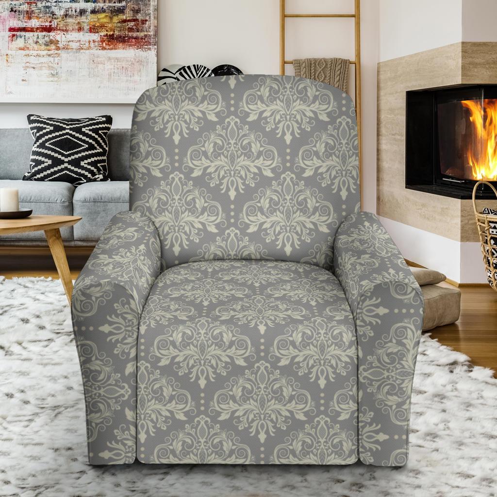 Damask Grey Elegant Print Pattern Single Sofa Slipcover -JTAMIGO.COM