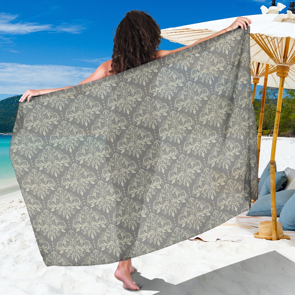 Damask Grey Elegant Print Pattern Sarong Pareo Wrap