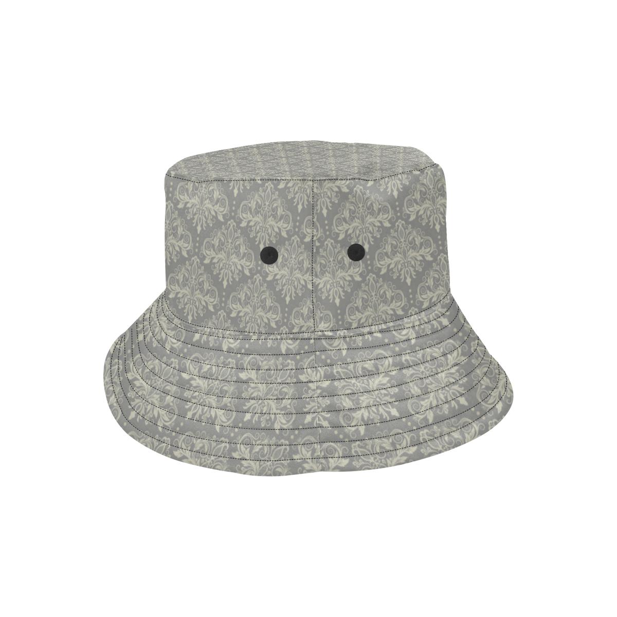 Damask Grey Elegant Print Pattern Unisex Bucket Hat