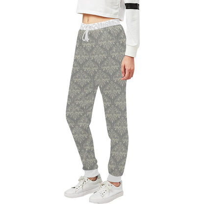 Damask Grey Elegant Print Pattern Unisex Casual Sweatpants (Model L11)-JTAMIGO.COM
