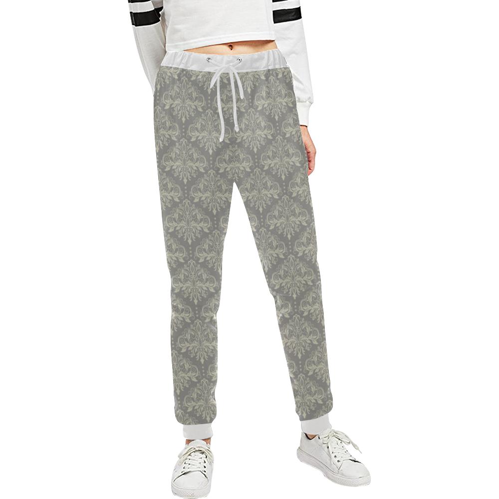 Damask Grey Elegant Print Pattern Unisex Casual Sweatpants (Model L11)-JTAMIGO.COM