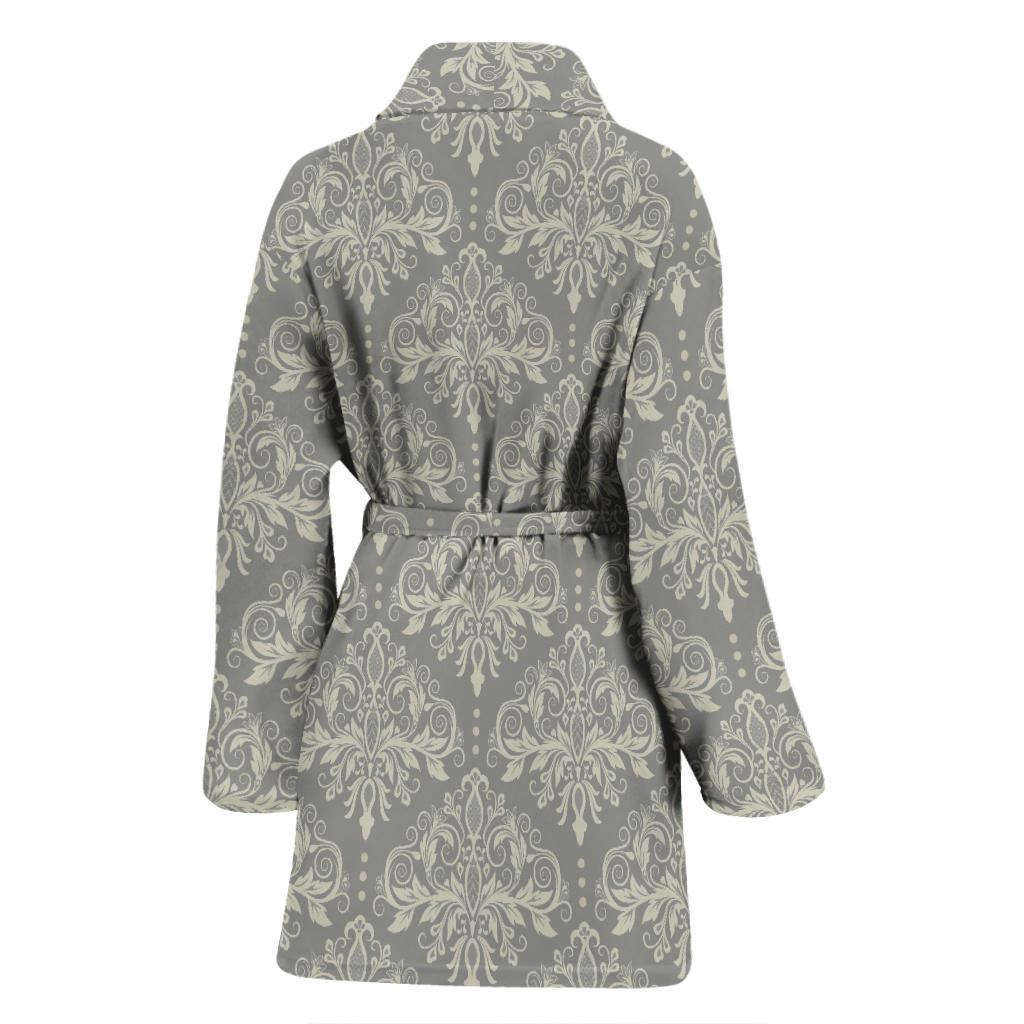 Damask Grey Elegant Print Pattern Women Bath Robe-JTAMIGO.COM