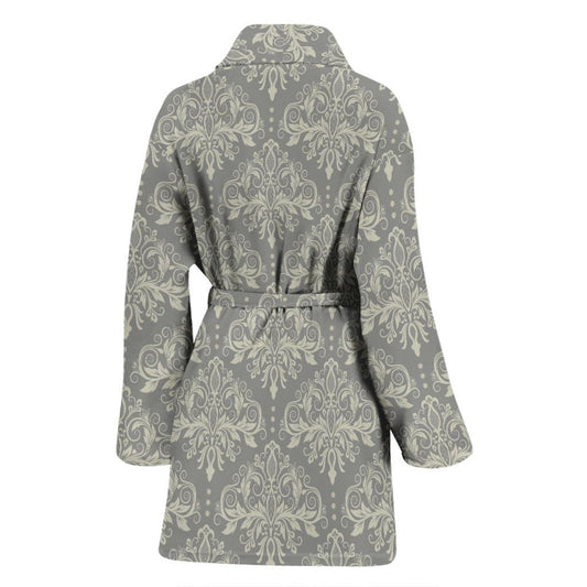 Damask Grey Elegant Print Pattern Women Bath Robe-JTAMIGO.COM