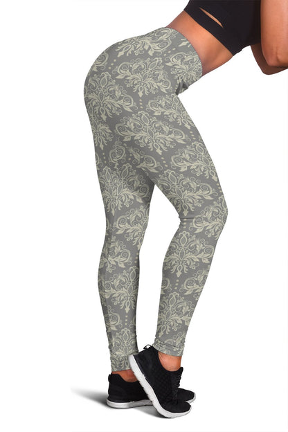 Damask Grey Elegant Print Pattern Women Leggings
