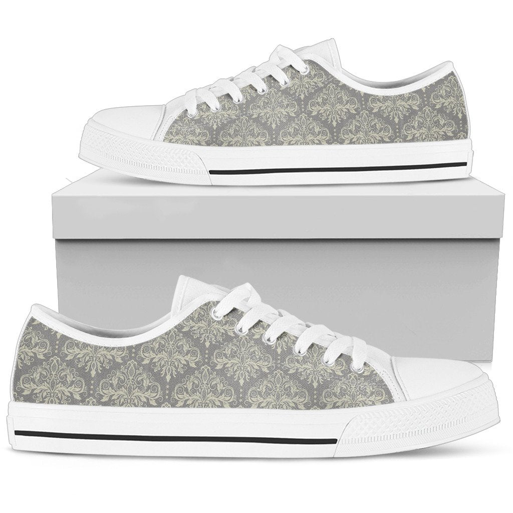 Damask Grey Elegant Print Pattern Women Low Top Shoes