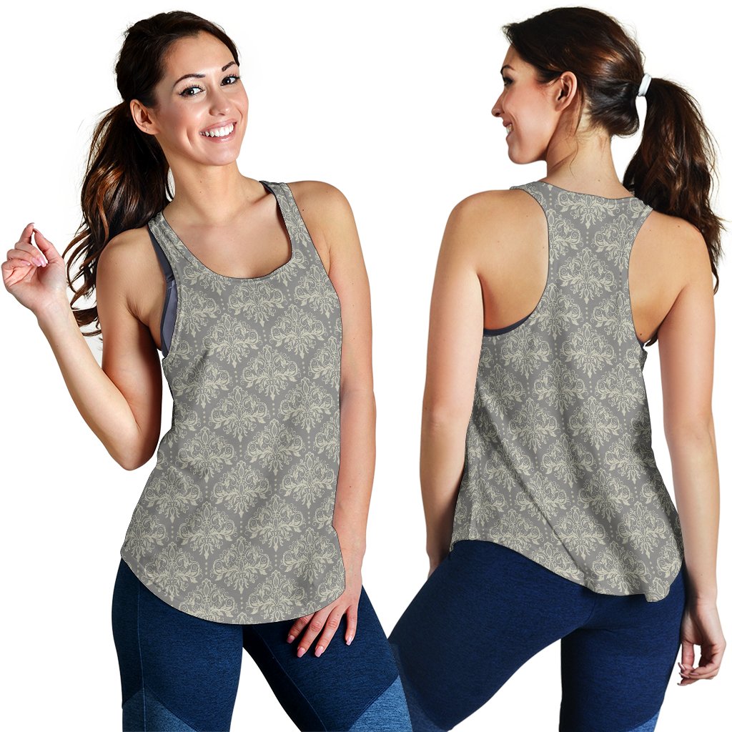 Damask Grey Elegant Print Pattern Women Racerback Tank Top