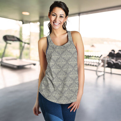 Damask Grey Elegant Print Pattern Women Racerback Tank Top