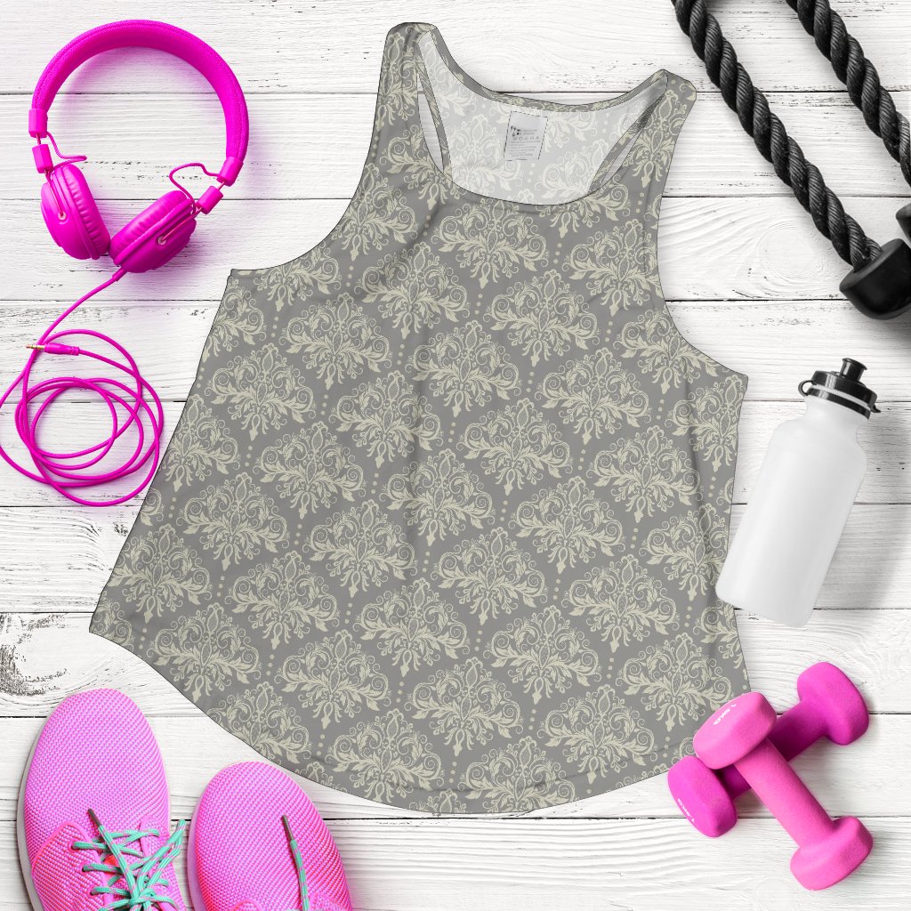 Damask Grey Elegant Print Pattern Women Racerback Tank Top