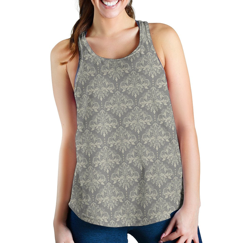 Damask Grey Elegant Print Pattern Women Racerback Tank Top
