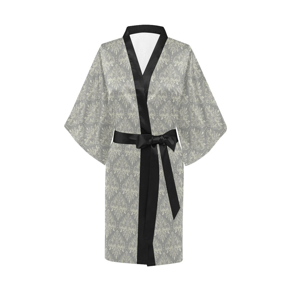 Damask Grey Elegant Print Pattern Women Short Kimono Robe