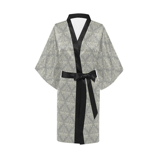 Damask Grey Elegant Print Pattern Women Short Kimono Robe