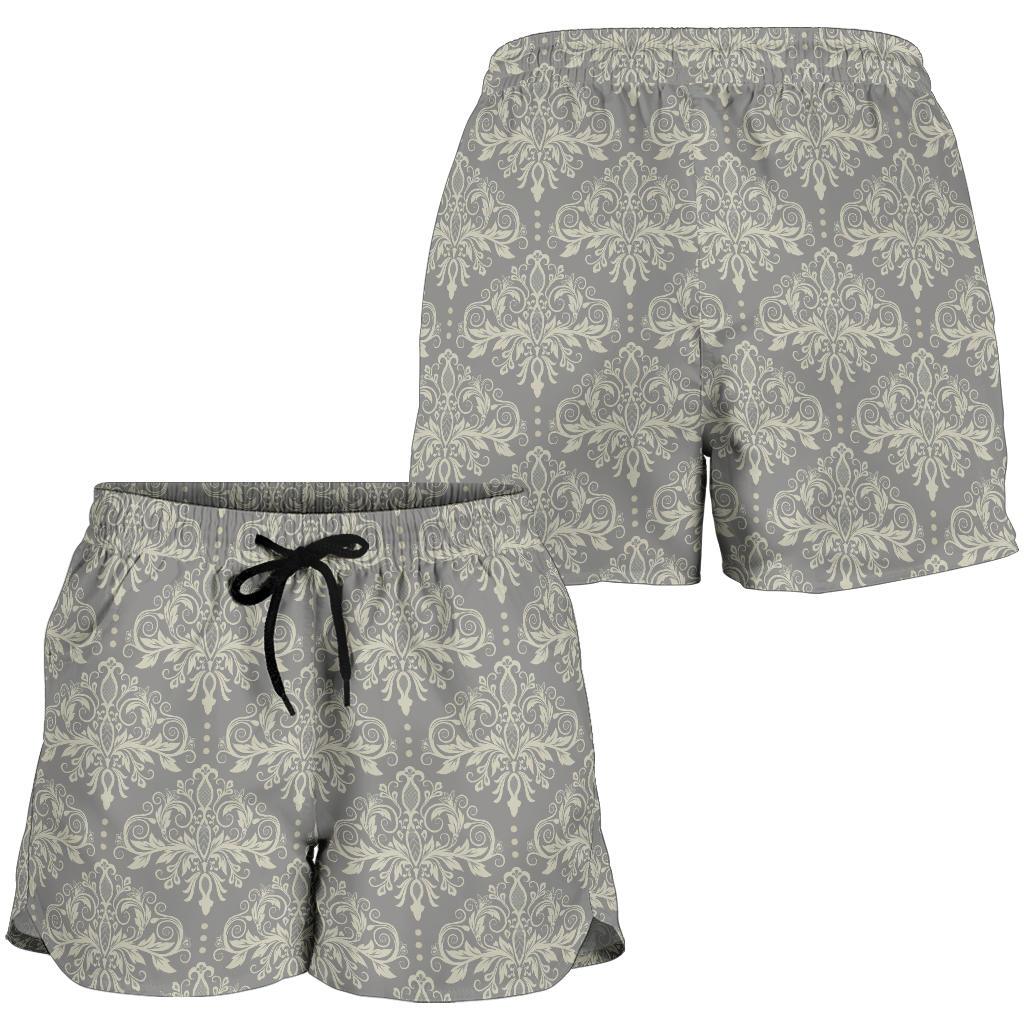 Damask Grey Elegant Print Pattern Women Shorts-JTAMIGO.COM