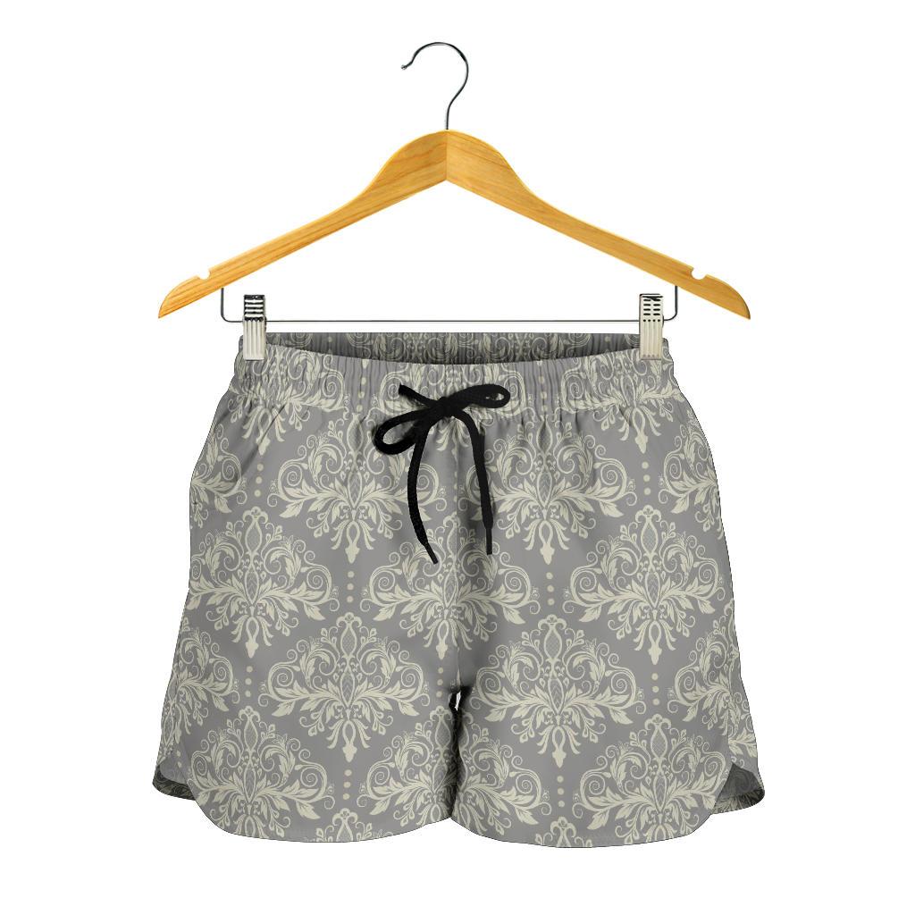 Damask Grey Elegant Print Pattern Women Shorts-JTAMIGO.COM