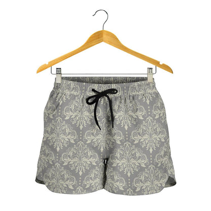 Damask Grey Elegant Print Pattern Women Shorts-JTAMIGO.COM
