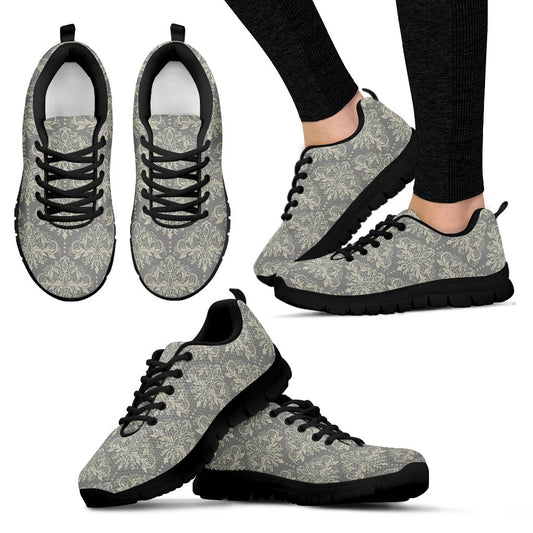 Damask Grey Elegant Print Pattern Women Sneakers Shoes