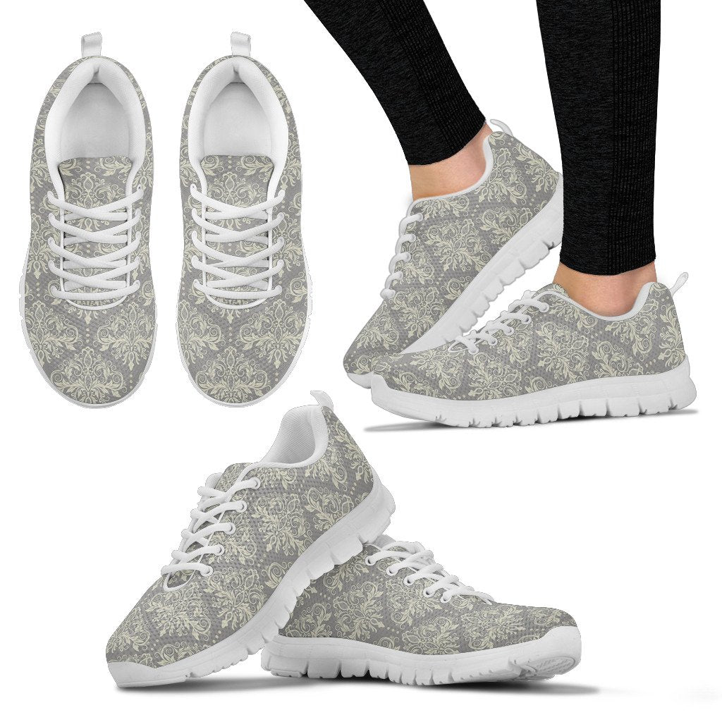 Damask Grey Elegant Print Pattern Women Sneakers Shoes