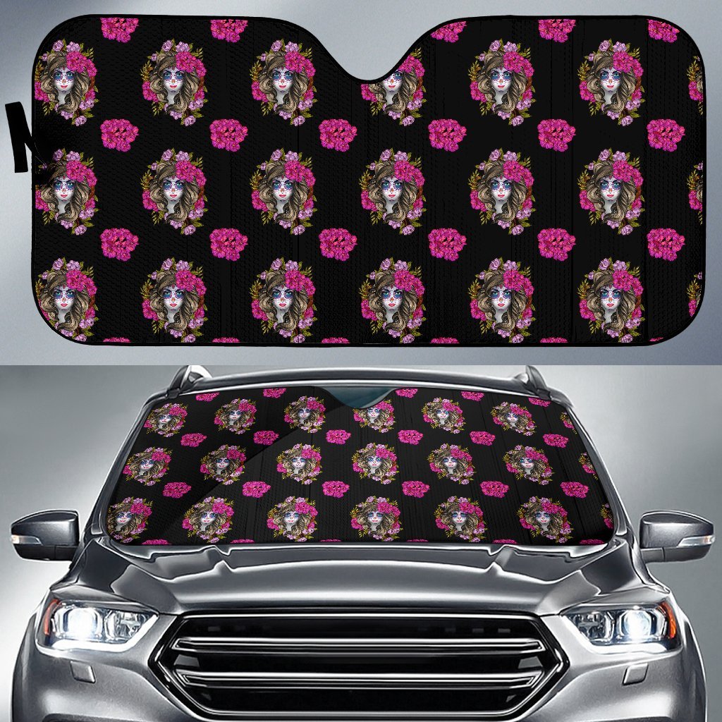 Day of the Dead Makeup Girl Car Sun Shade For Windshield