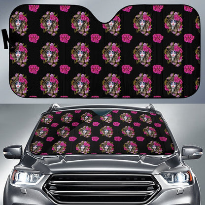 Day of the Dead Makeup Girl Car Sun Shade For Windshield