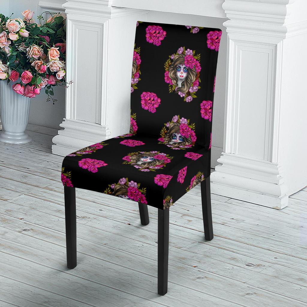 Day of the Dead Makeup Girl Dinning Chair Slipper-JTAMIGO.COM