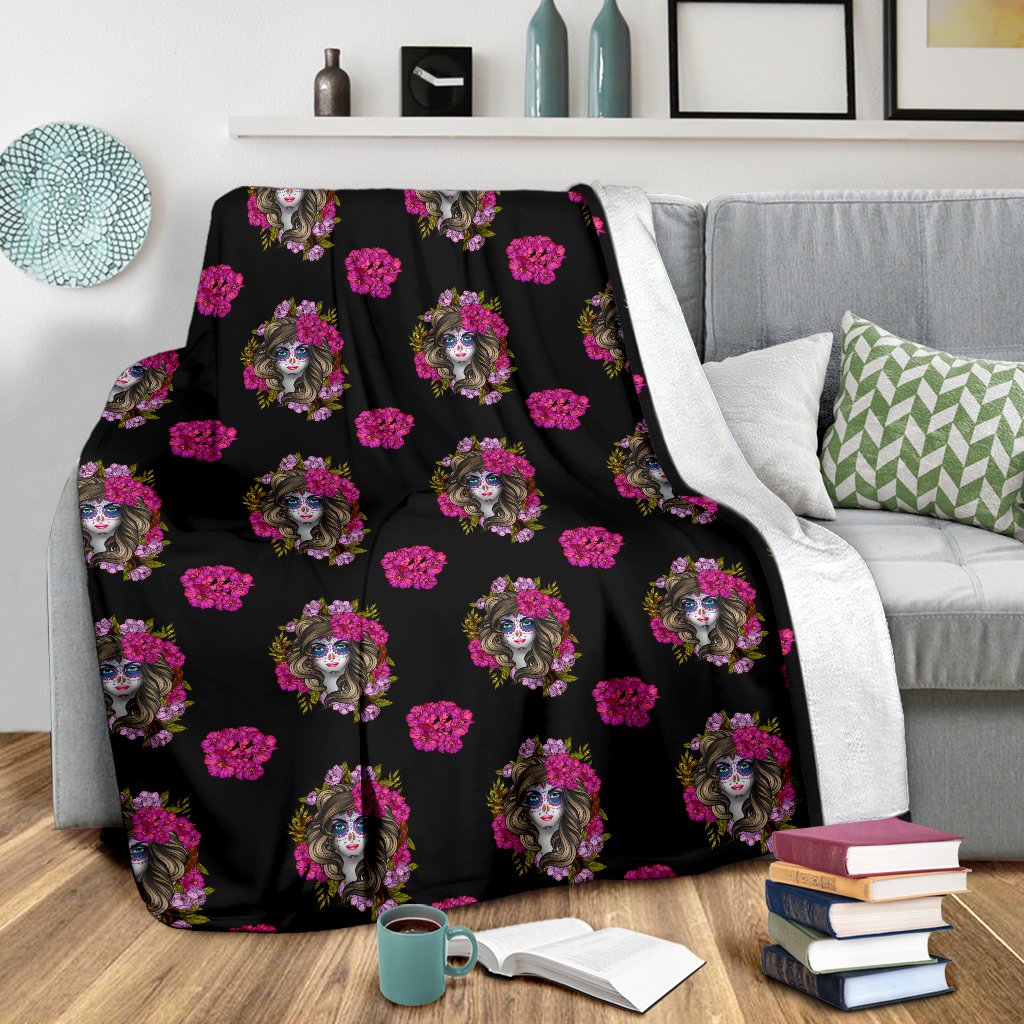 Day Of The Dead Makeup Girl Fleece Blanket