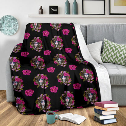 Day Of The Dead Makeup Girl Fleece Blanket
