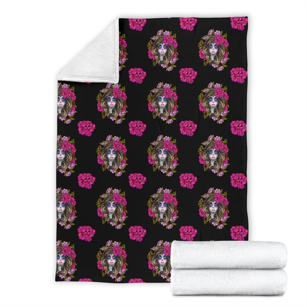 Day Of The Dead Makeup Girl Fleece Blanket