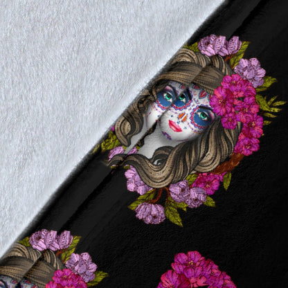 Day Of The Dead Makeup Girl Fleece Blanket