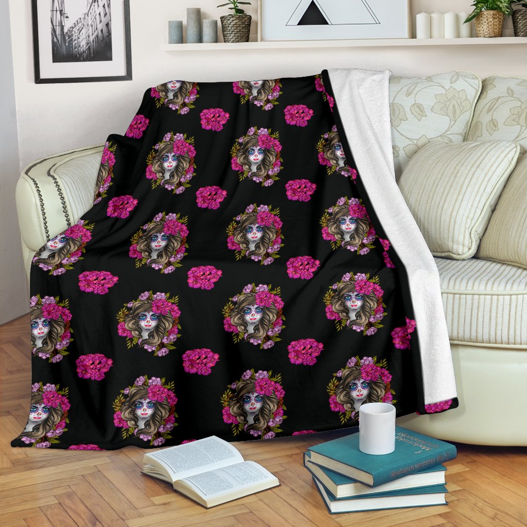 Day Of The Dead Makeup Girl Fleece Blanket