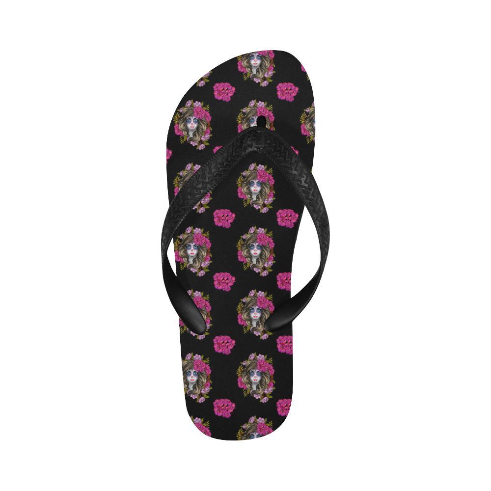Day of the Dead Makeup Girl Flip Flops-JTAMIGO.COM