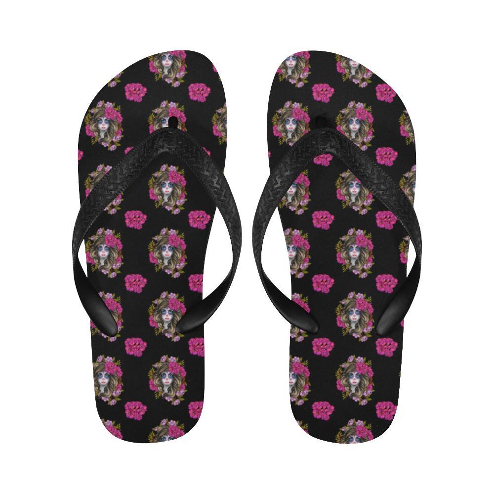 Day of the Dead Makeup Girl Flip Flops-JTAMIGO.COM