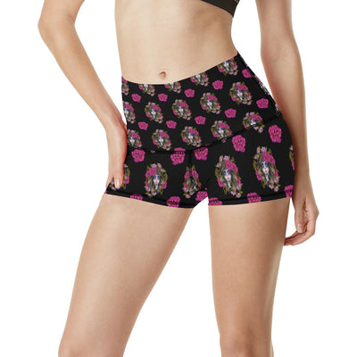 Day of the Dead Makeup Girl High Waisted Spandex Shorts-JTAMIGO.COM