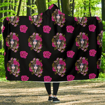 Day of the Dead Makeup Girl Hooded Blanket-JTAMIGO.COM