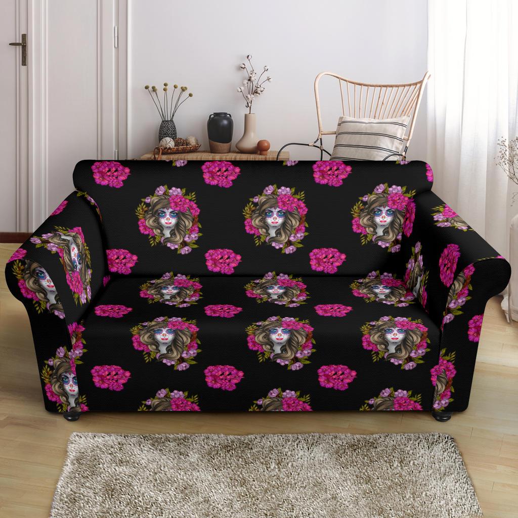 Day of the Dead Makeup Girl Loveseat Slipcover-JTAMIGO.COM