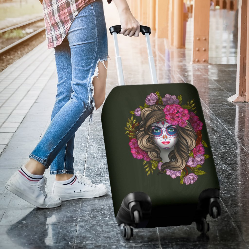 Day Of The Dead Makeup Girl Luggage Cover Protector