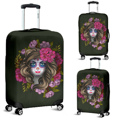 Day Of The Dead Makeup Girl Luggage Cover Protector