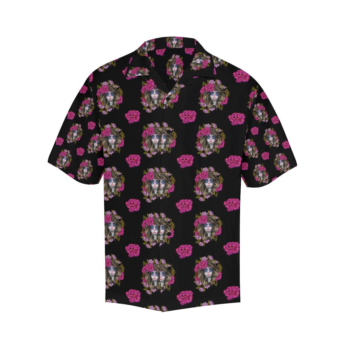 Day of the Dead Makeup Girl Men Aloha Hawaiian Shirt