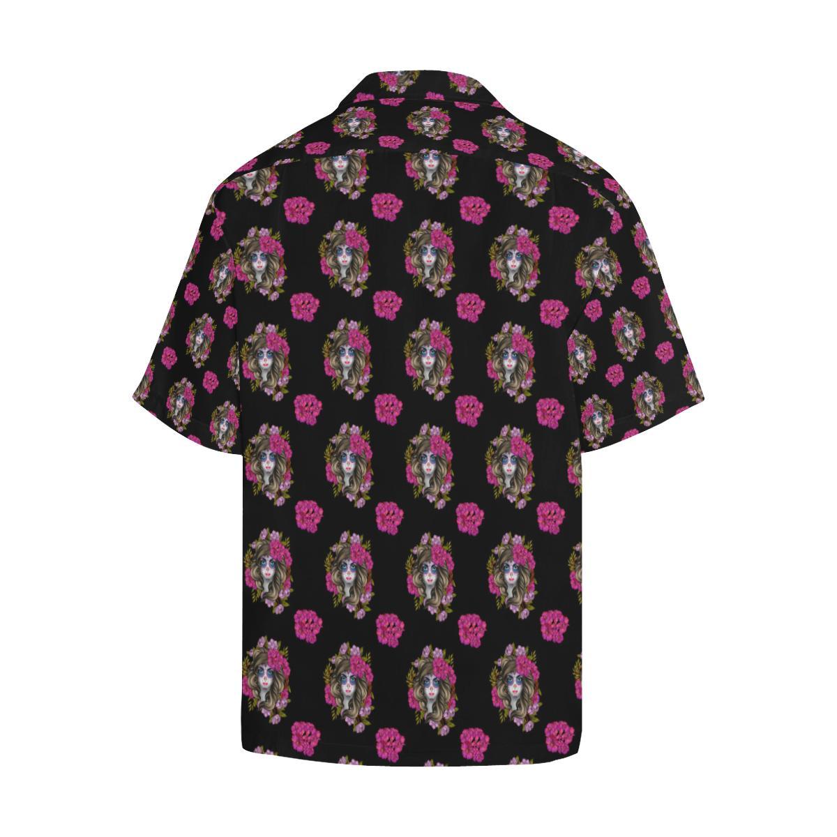 Day of the Dead Makeup Girl Men Aloha Hawaiian Shirt