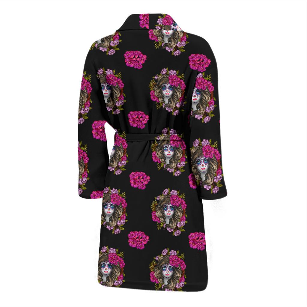 Day of the Dead Makeup Girl Men Bath Robe-JTAMIGO.COM