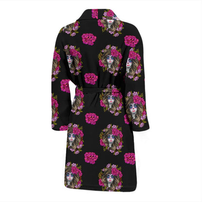Day of the Dead Makeup Girl Men Bath Robe-JTAMIGO.COM